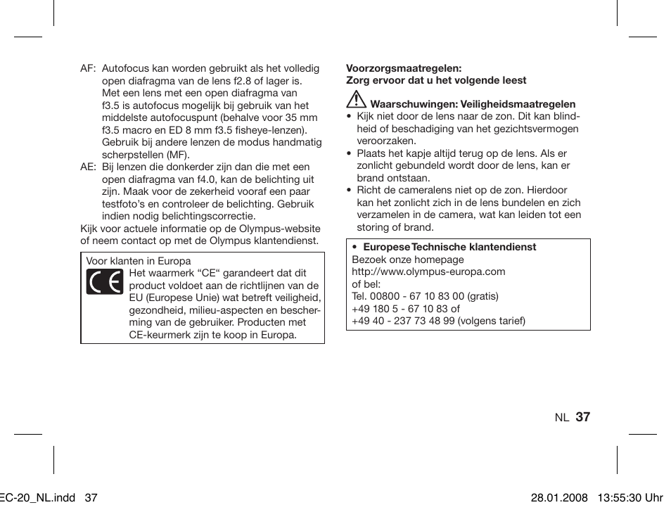 Olympus ZUIKO DIGITAL 2.0x Telekonverter EC-20 User Manual | Page 35 / 58
