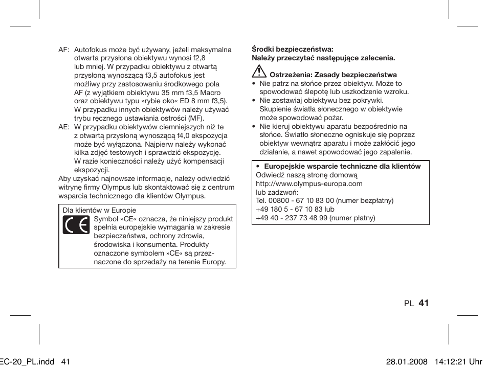 Olympus ZUIKO DIGITAL 2.0x Telekonverter EC-20 User Manual | Page 39 / 58