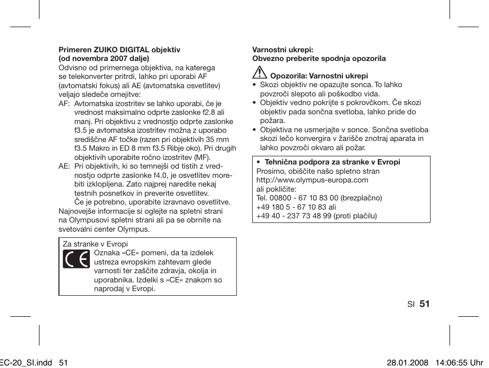 Olympus ZUIKO DIGITAL 2.0x Telekonverter EC-20 User Manual | Page 49 / 58