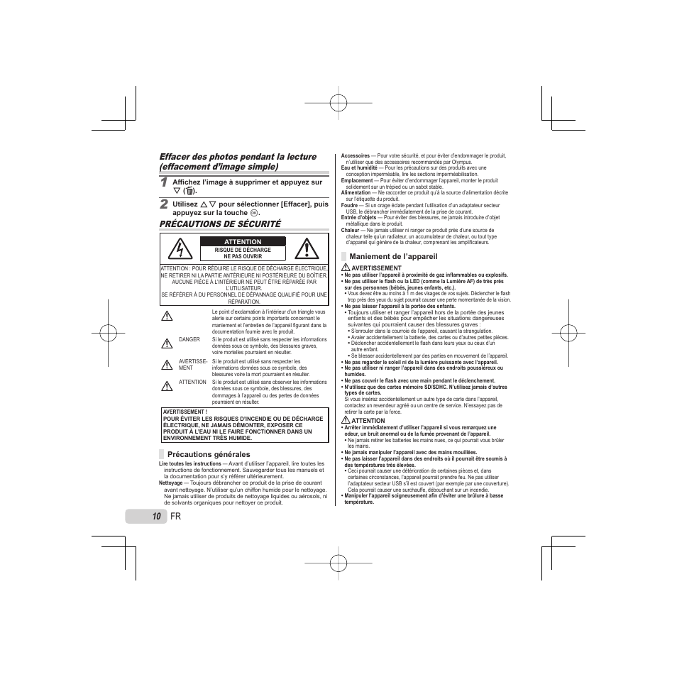 Précautions de sécurité | Olympus VR-325 User Manual | Page 10 / 148