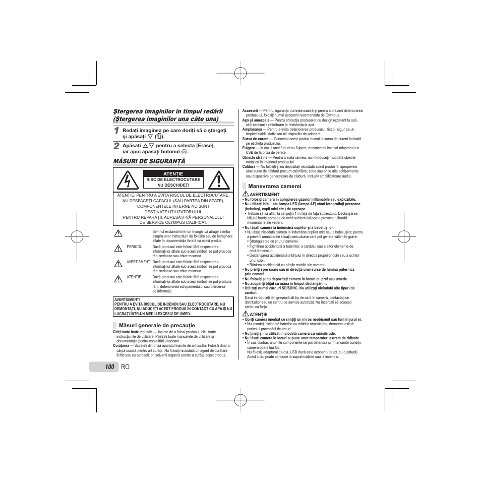 Măsuri de siguranţă | Olympus VR-325 User Manual | Page 100 / 148
