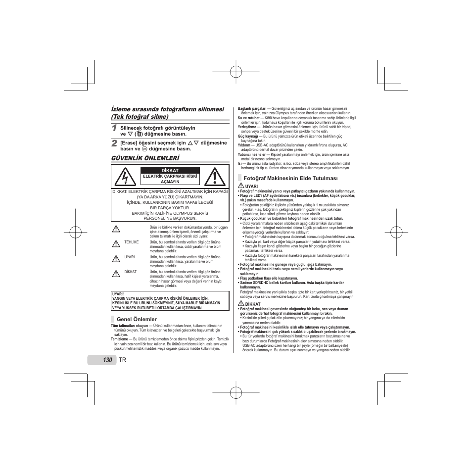 Güvenlik önlemleri | Olympus VR-325 User Manual | Page 130 / 148