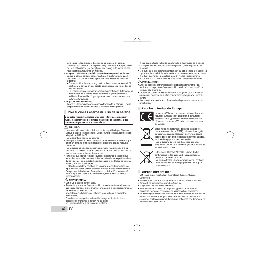 16 es | Olympus VR-325 User Manual | Page 16 / 148