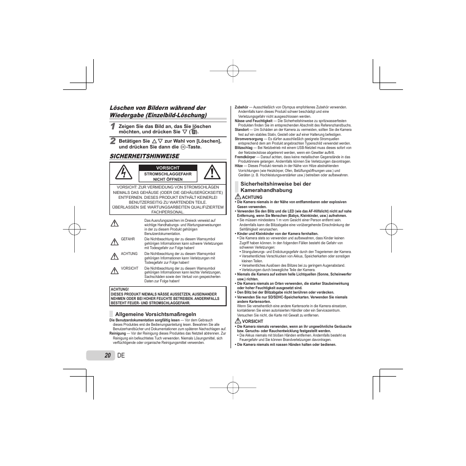 Sicherheitshinweise | Olympus VR-325 User Manual | Page 20 / 148