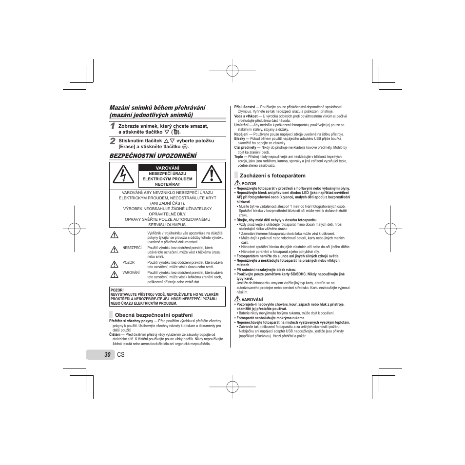 Bezpečnostní upozornění | Olympus VR-325 User Manual | Page 30 / 148