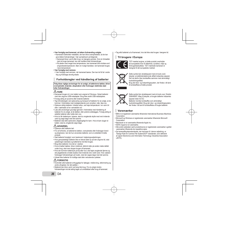 36 da | Olympus VR-325 User Manual | Page 36 / 148