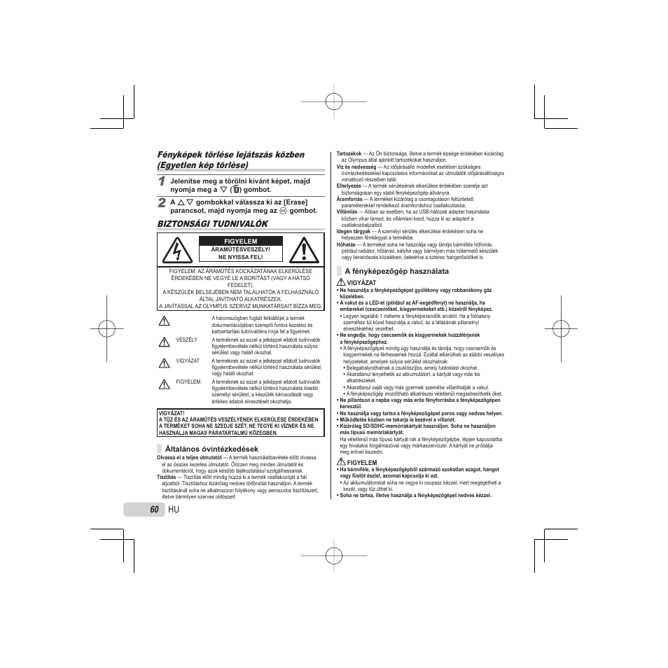 Biztonsági tudnivalók | Olympus VR-325 User Manual | Page 60 / 148