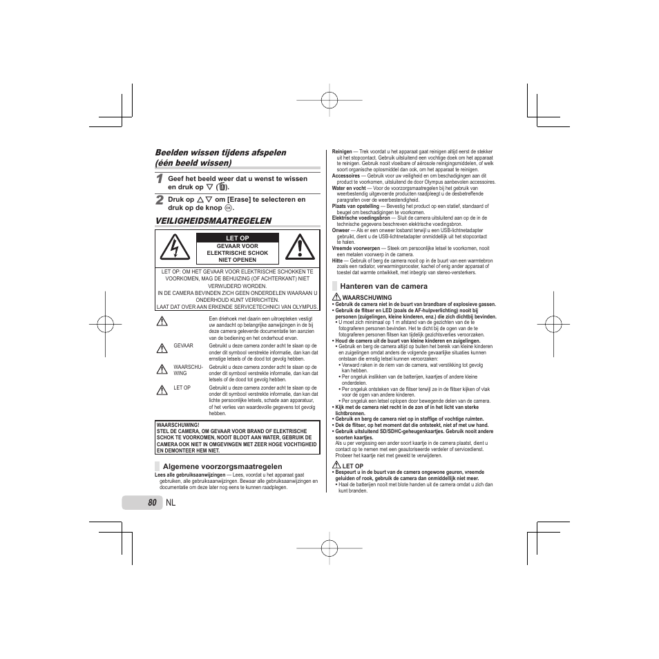 Veiligheidsmaatregelen | Olympus VR-325 User Manual | Page 80 / 148