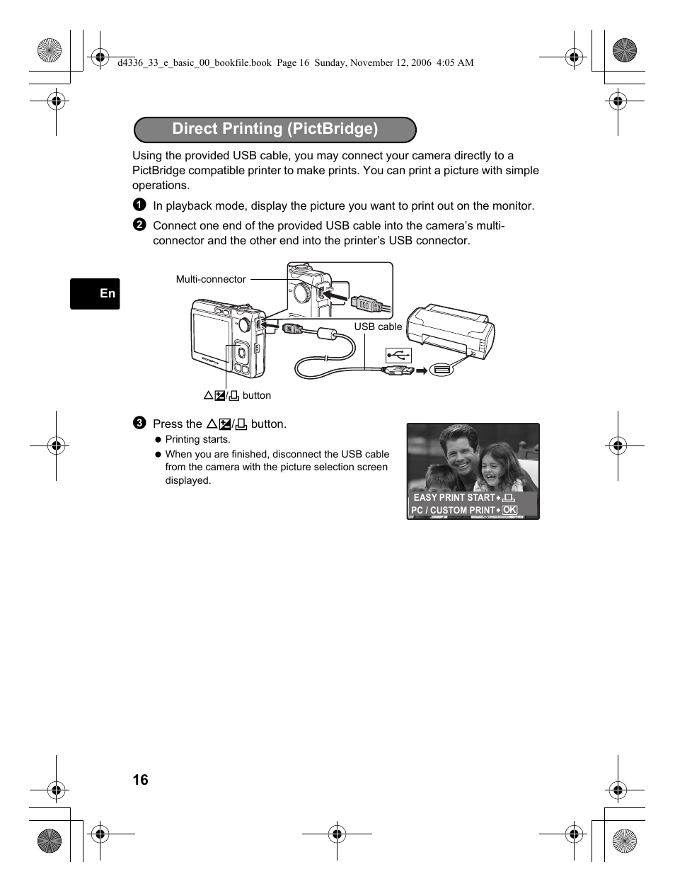 Direct printing (pictbridge) | Olympus FE-240 User Manual | Page 16 / 100