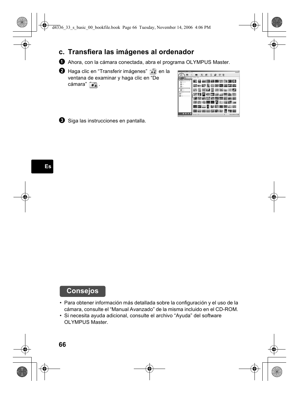C. transfiera las imágenes al ordenador, Consejos | Olympus FE-240 User Manual | Page 66 / 100