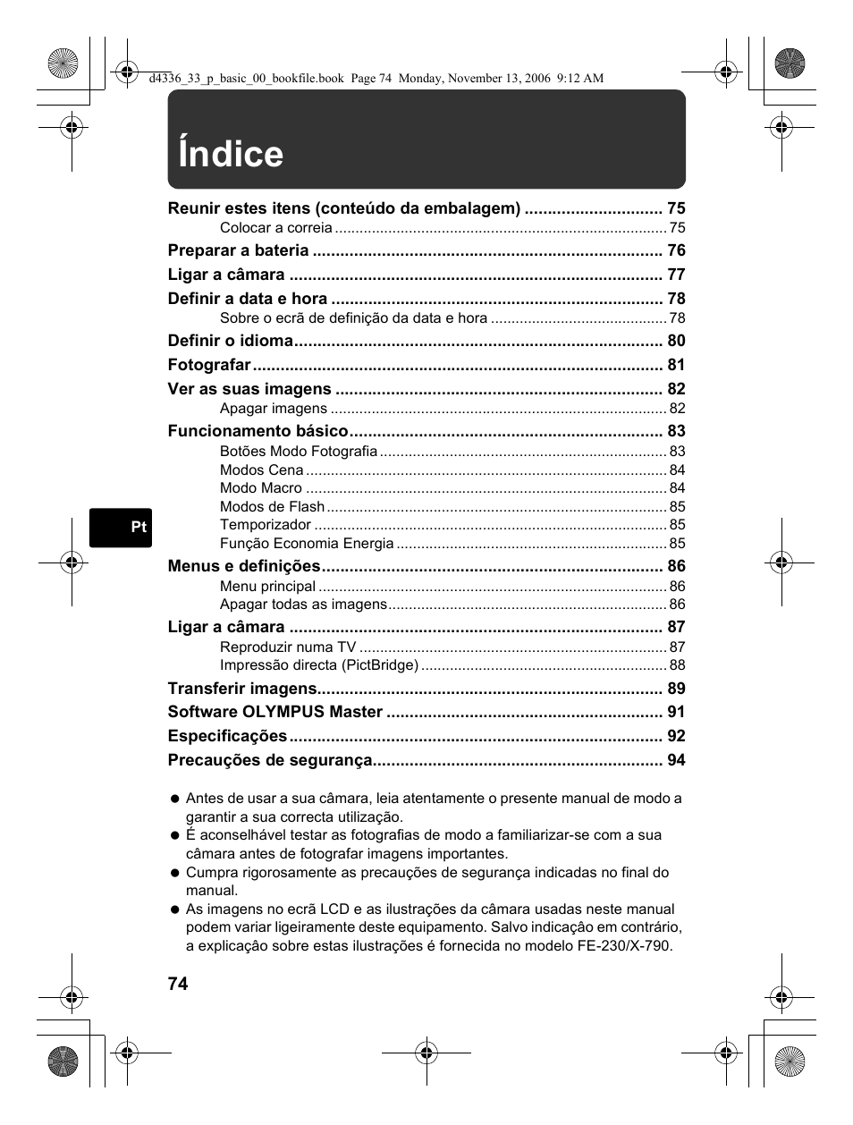 Índice | Olympus FE-240 User Manual | Page 74 / 100