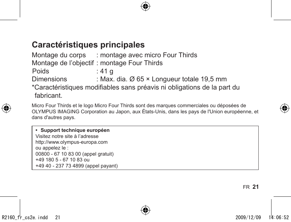 Caractéristiques principales | Olympus MMF-2 User Manual | Page 19 / 66