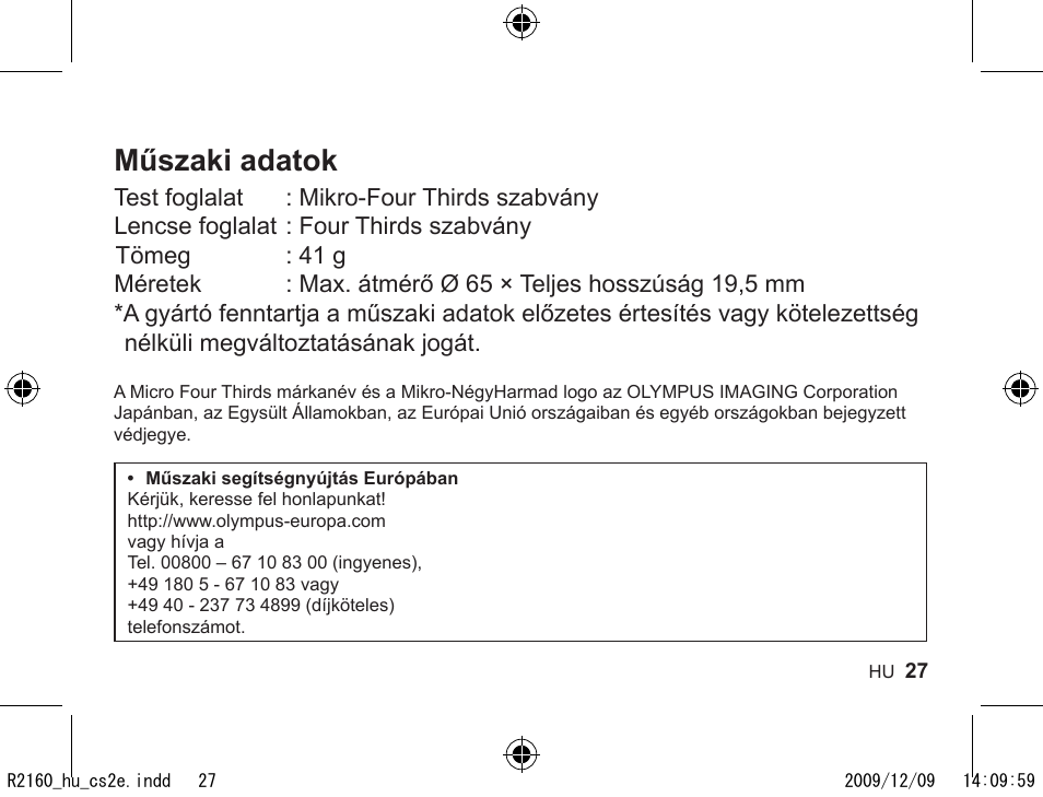 Műszaki adatok | Olympus MMF-2 User Manual | Page 25 / 66