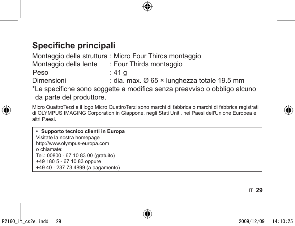 Specifiche principali | Olympus MMF-2 User Manual | Page 27 / 66