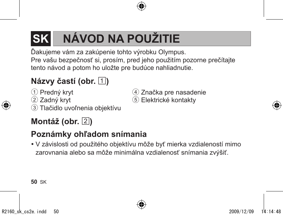 R2160_sk_cs2e.pdf, Návod na použitie | Olympus MMF-2 User Manual | Page 48 / 66