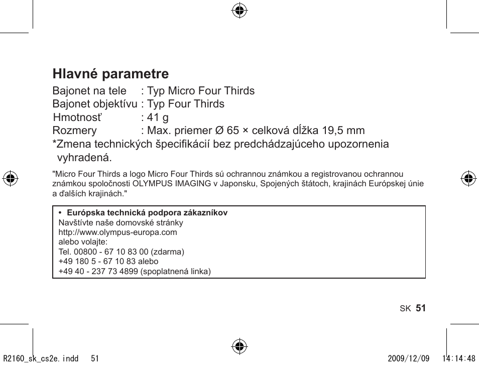 Hlavné parametre | Olympus MMF-2 User Manual | Page 49 / 66