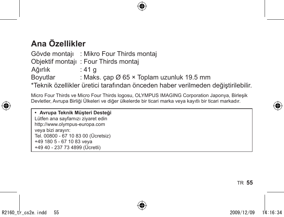 Ana özellikler | Olympus MMF-2 User Manual | Page 53 / 66