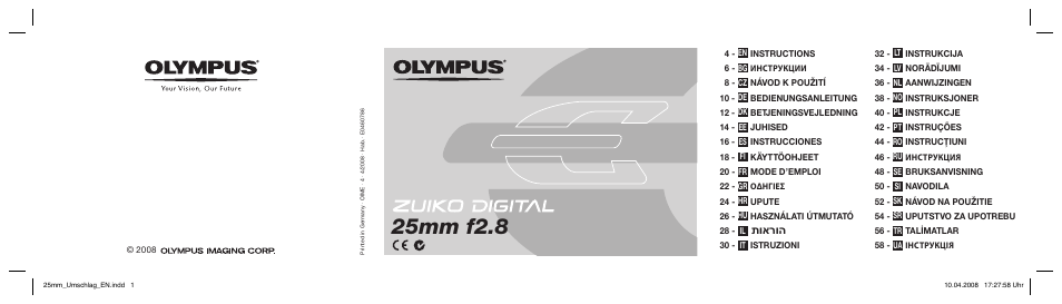 Olympus ZUIKO DIGITAL 25mm 1:2.8 Pancake User Manual | 58 pages