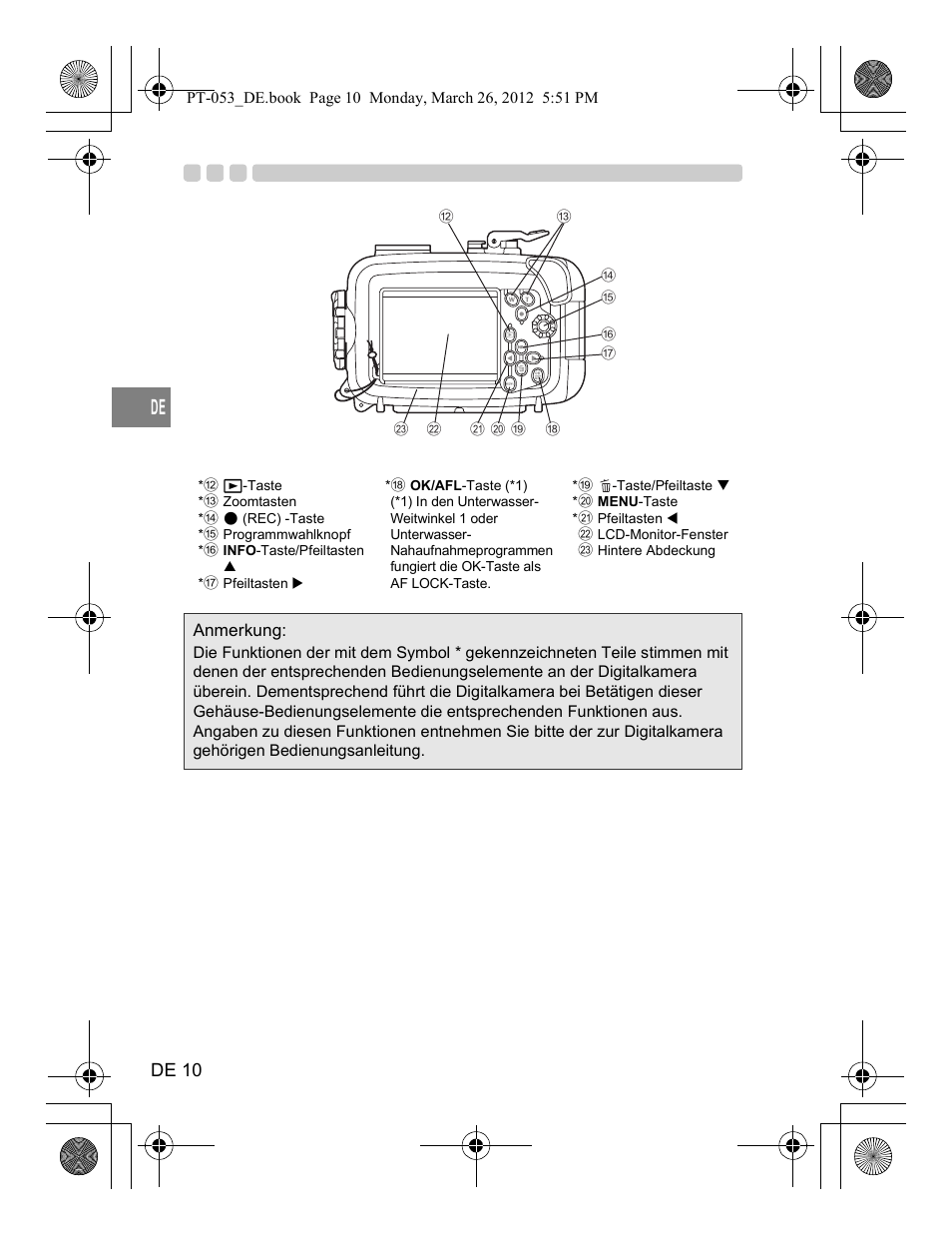 De 10, Anmerkung | Olympus PT-053 User Manual | Page 100 / 211