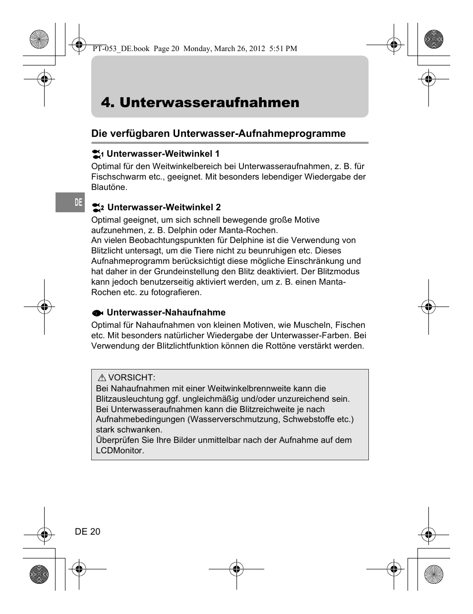 Unterwasseraufnahmen | Olympus PT-053 User Manual | Page 110 / 211