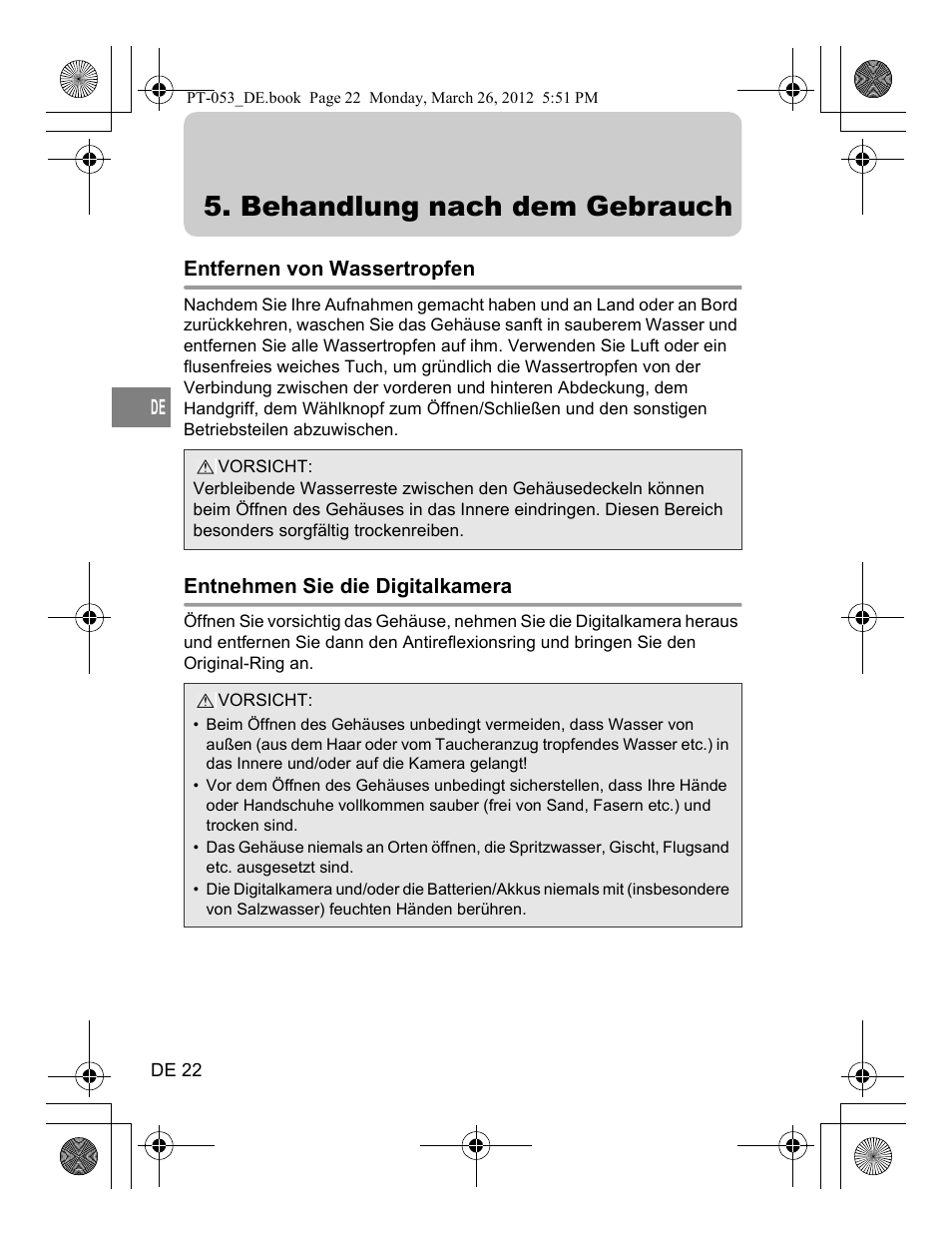 Behandlung nach dem gebrauch | Olympus PT-053 User Manual | Page 112 / 211