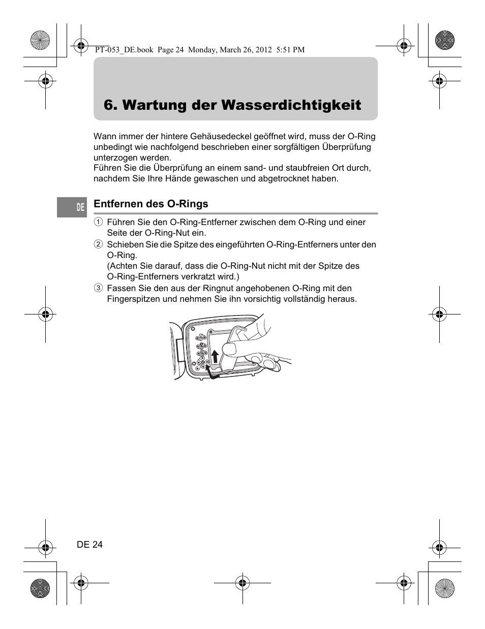 Wartung der wasserdichtigkeit | Olympus PT-053 User Manual | Page 114 / 211