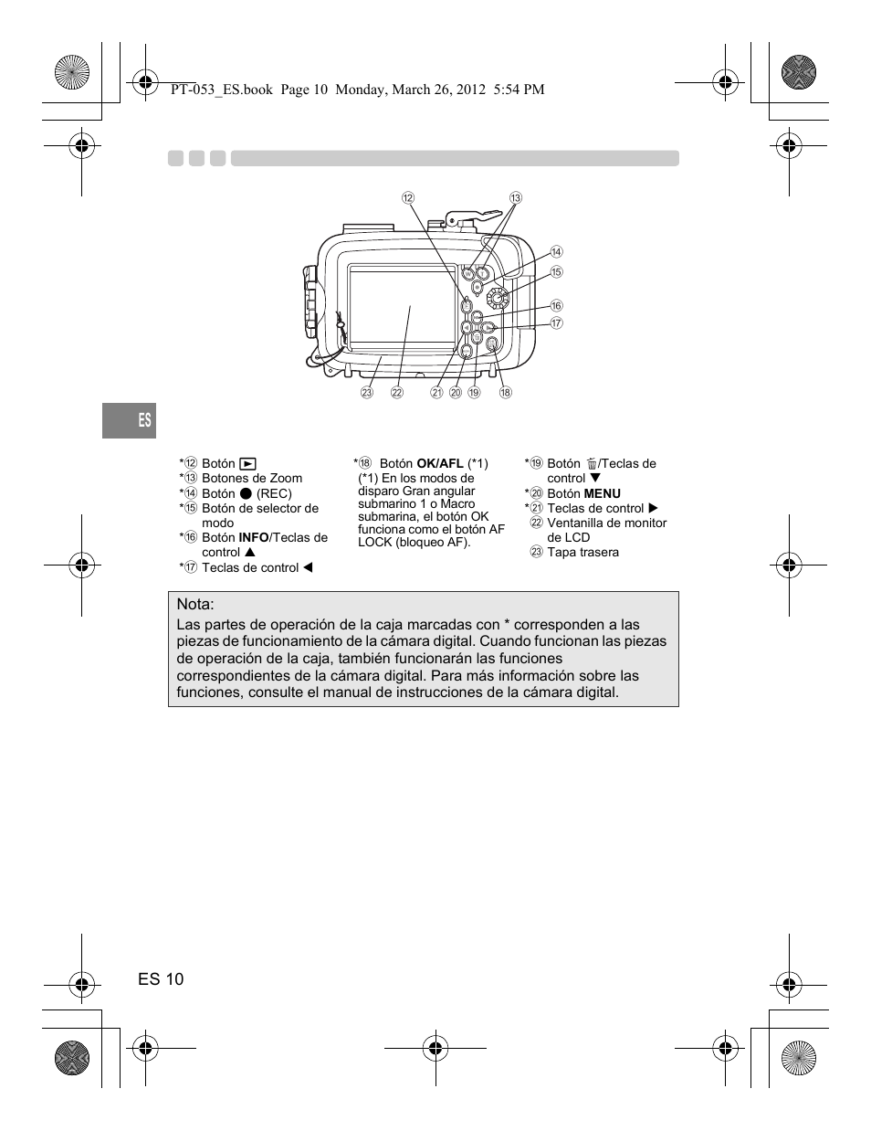 Es 10, Nota | Olympus PT-053 User Manual | Page 130 / 211