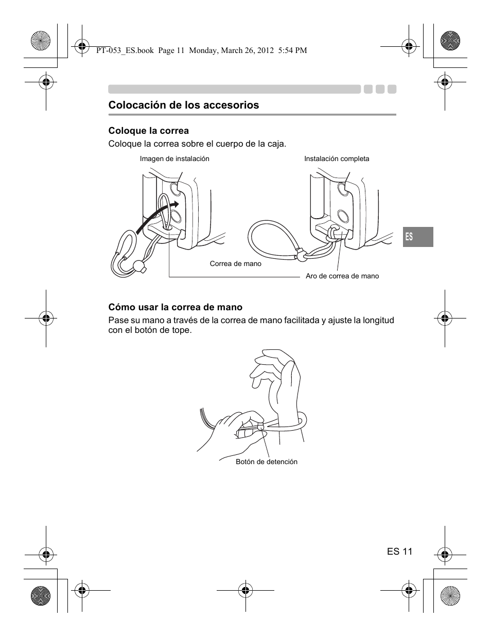 Colocación de los accesorios | Olympus PT-053 User Manual | Page 131 / 211