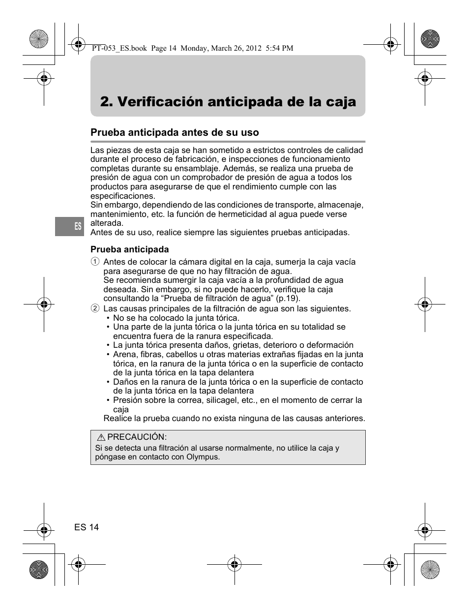 Verificación anticipada de la caja | Olympus PT-053 User Manual | Page 134 / 211