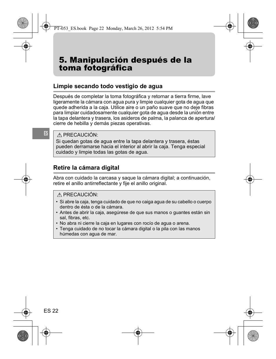 Manipulación después de la toma fotográfica | Olympus PT-053 User Manual | Page 142 / 211