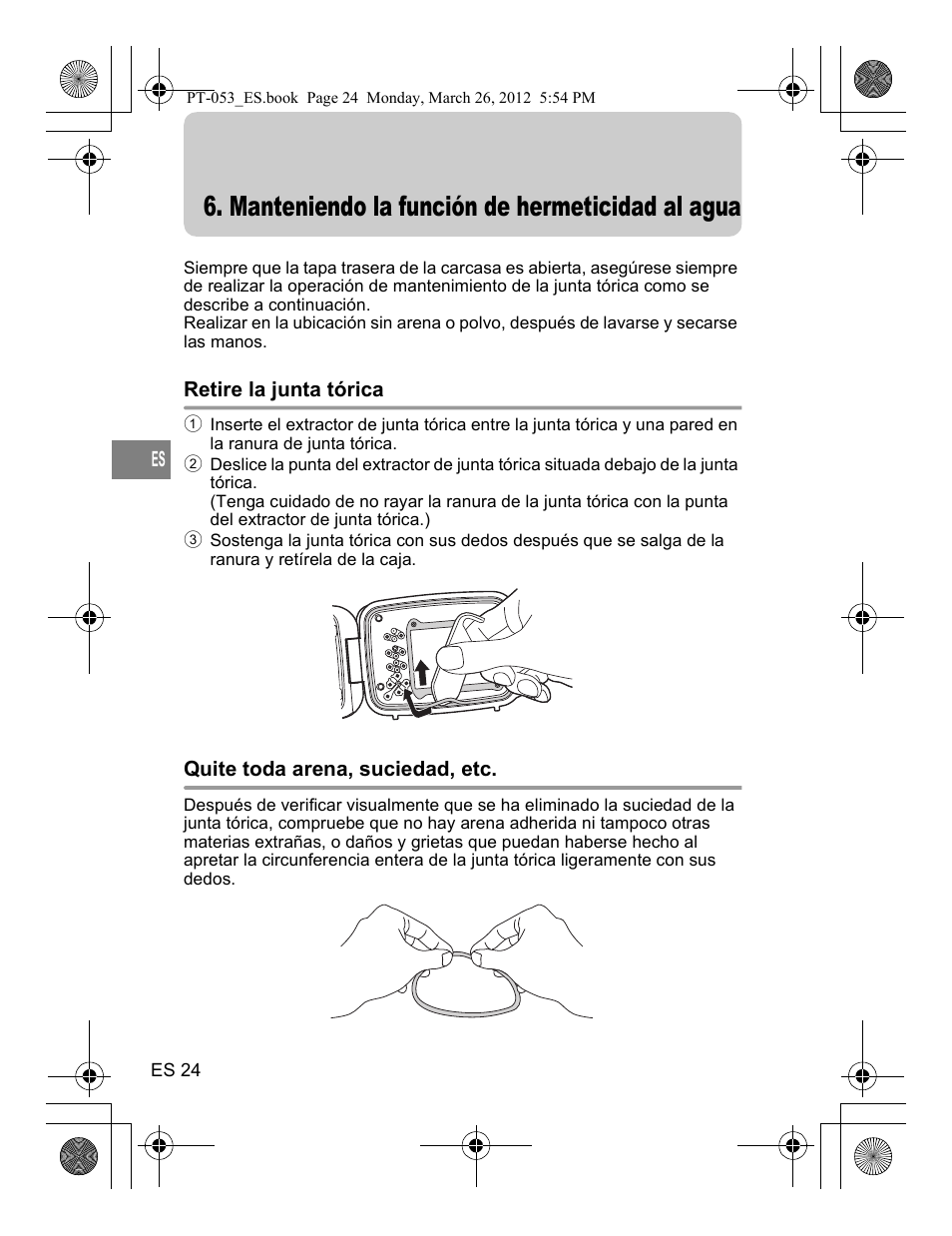 Manteniendo la función de hermeticidad al agua | Olympus PT-053 User Manual | Page 144 / 211