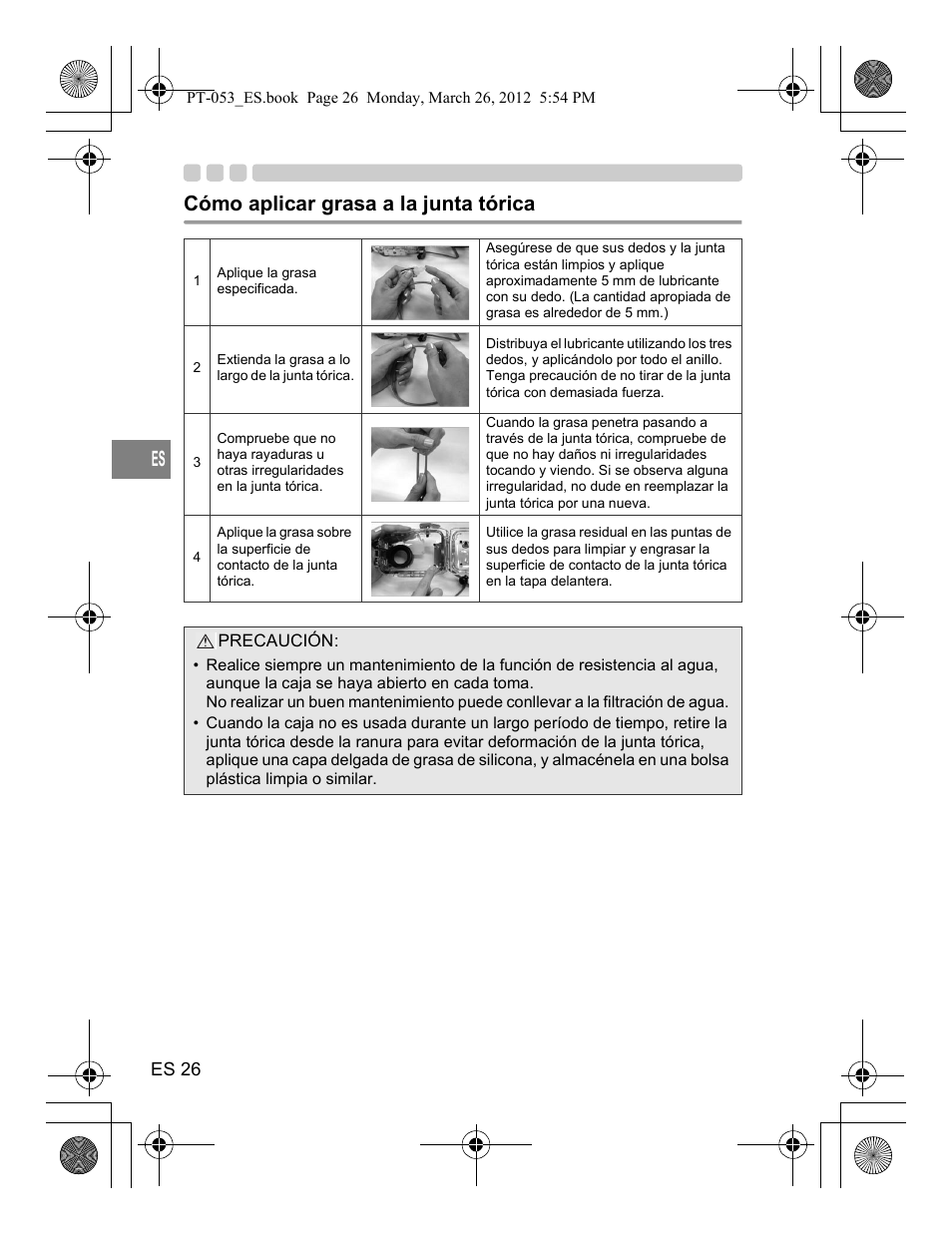 Cómo aplicar grasa a la junta tórica | Olympus PT-053 User Manual | Page 146 / 211