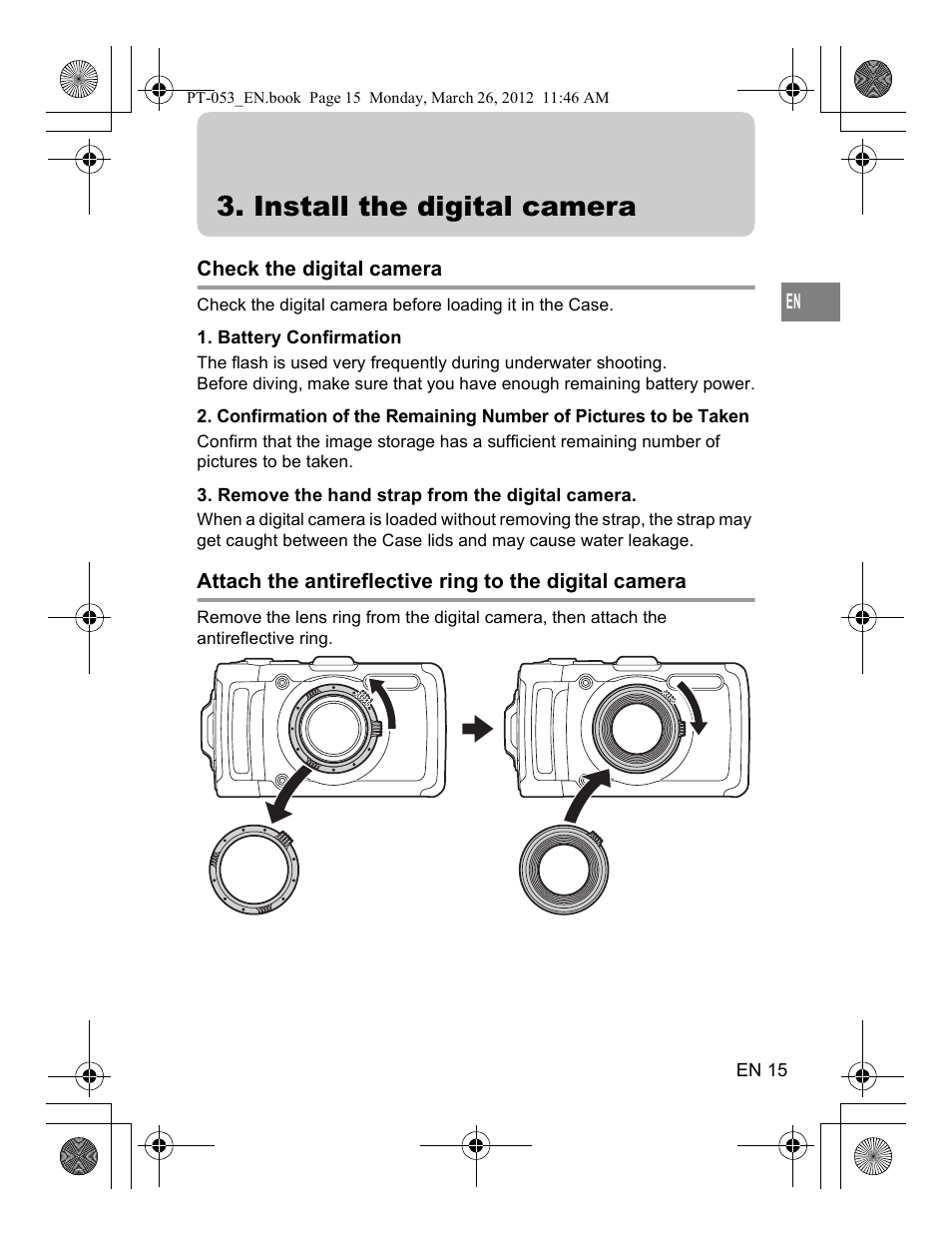 Install the digital camera | Olympus PT-053 User Manual | Page 45 / 211