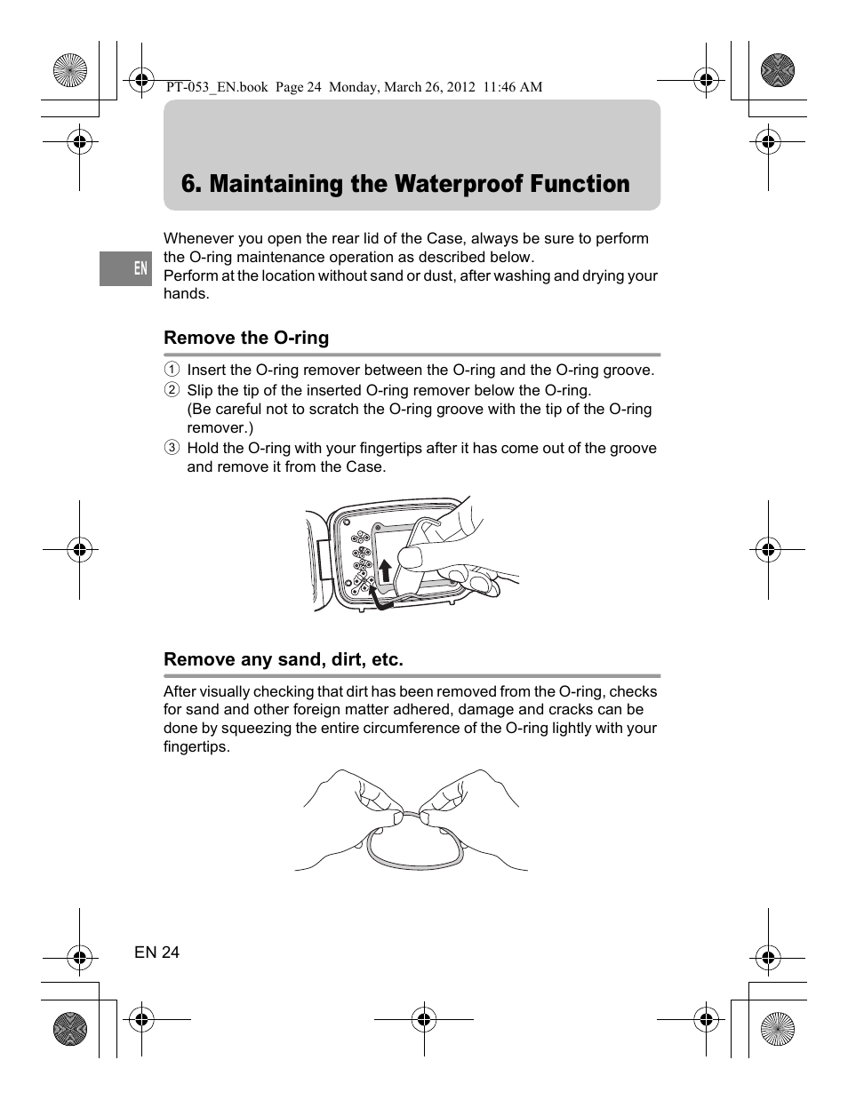 Maintaining the waterproof function | Olympus PT-053 User Manual | Page 54 / 211