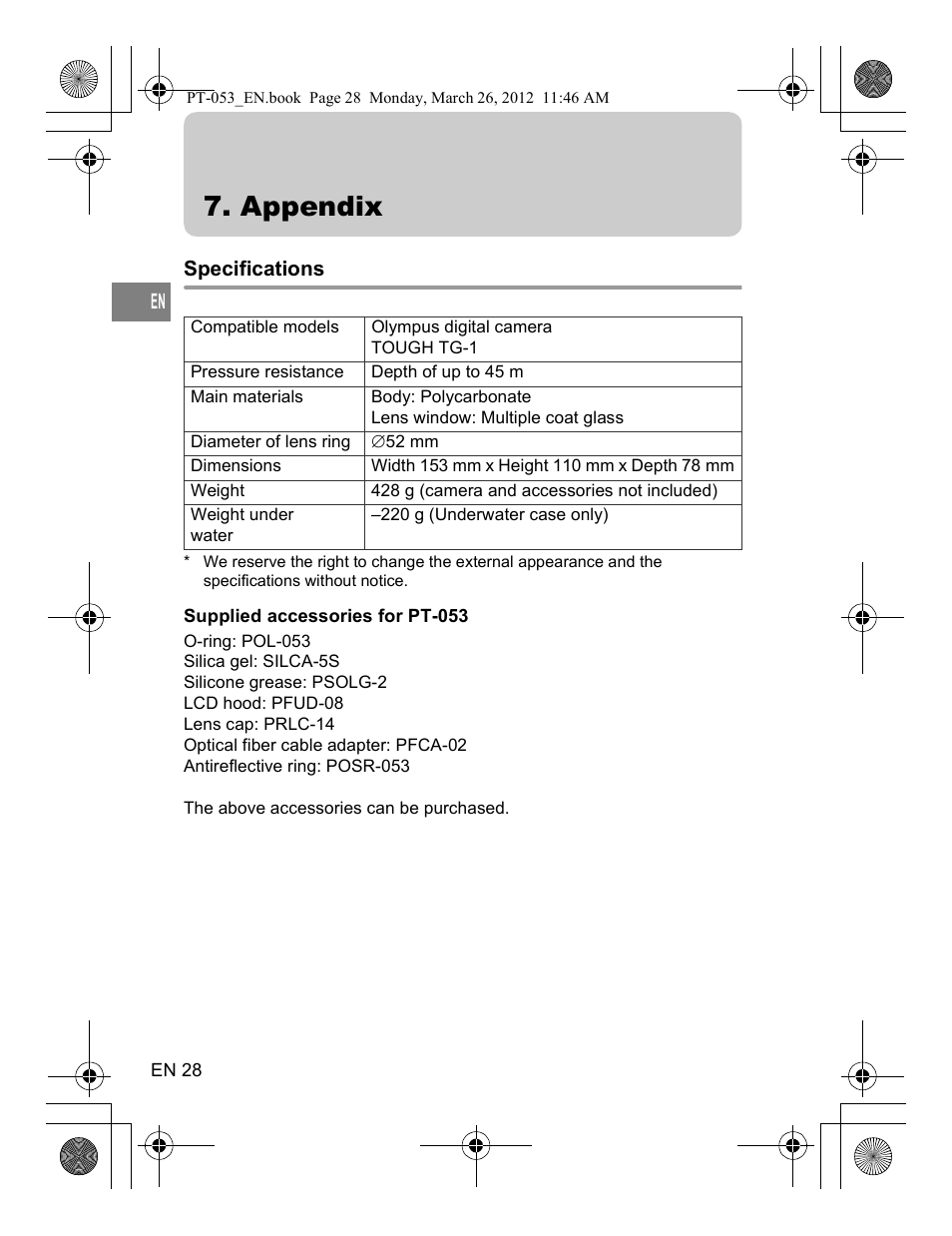Appendix | Olympus PT-053 User Manual | Page 58 / 211