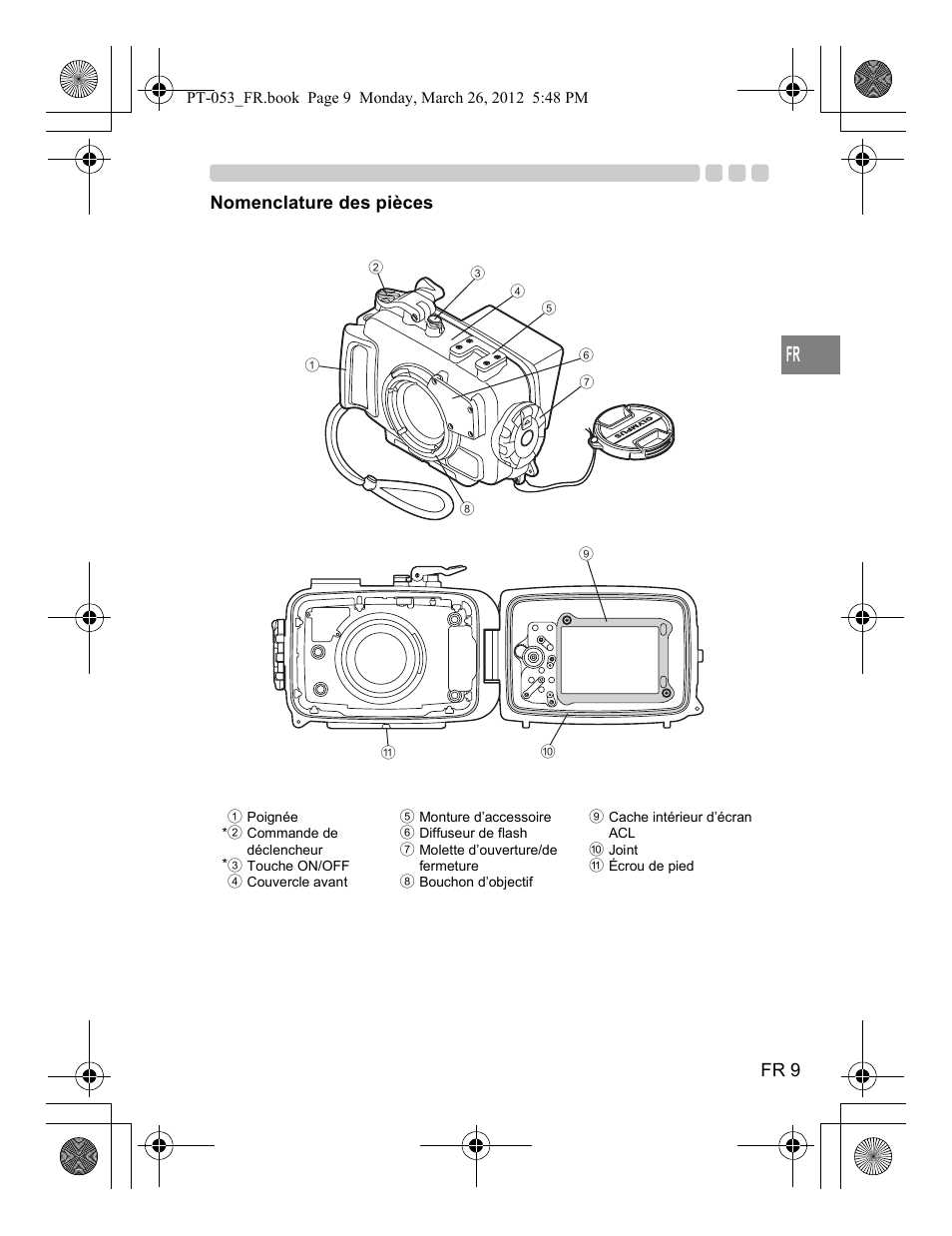 Fr 9, Nomenclature des pièces | Olympus PT-053 User Manual | Page 69 / 211