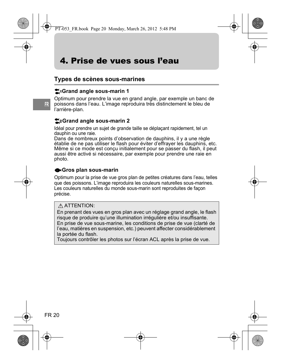 Prise de vues sous l’eau | Olympus PT-053 User Manual | Page 80 / 211