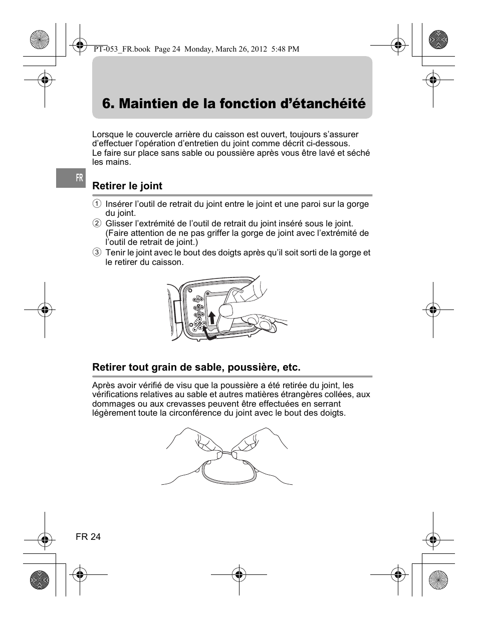 Maintien de la fonction d’étanchéité | Olympus PT-053 User Manual | Page 84 / 211