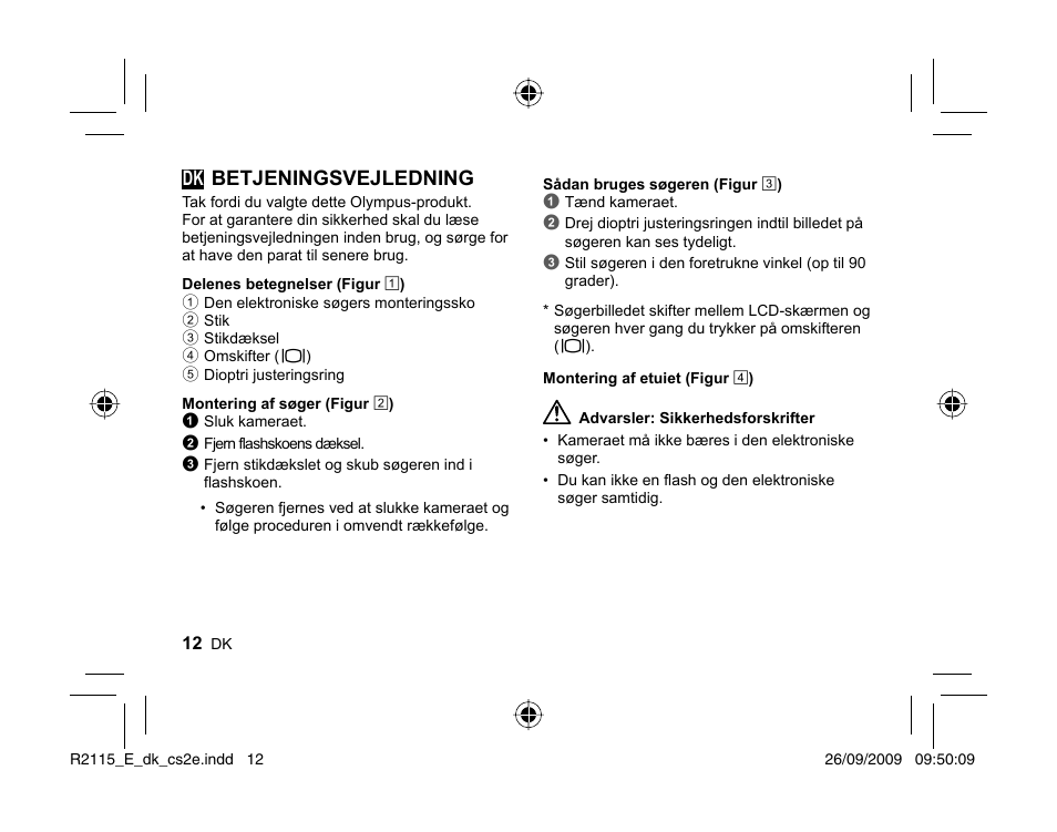 Dk betjeningsvejledning | Olympus VF-2 User Manual | Page 10 / 66