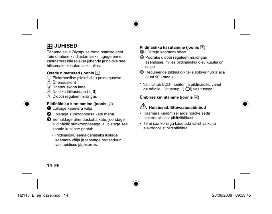 Ee juhised | Olympus VF-2 User Manual | Page 12 / 66