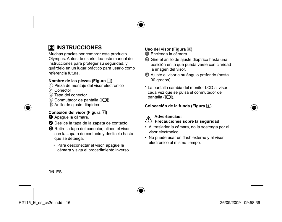 Es instrucciones | Olympus VF-2 User Manual | Page 14 / 66