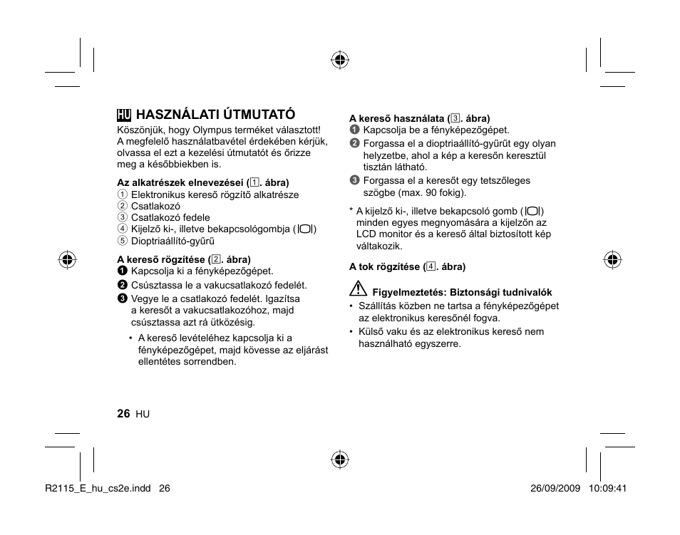 Hu használati útmutató | Olympus VF-2 User Manual | Page 24 / 66