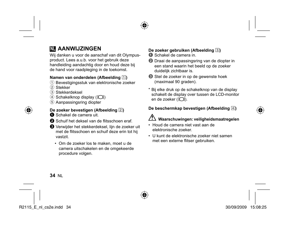 Nl aanwijzingen | Olympus VF-2 User Manual | Page 32 / 66