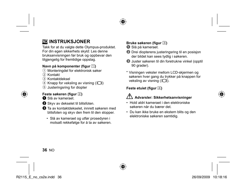 No instruksjoner | Olympus VF-2 User Manual | Page 34 / 66