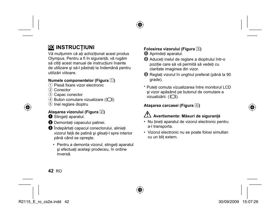 Ro instrucţiuni | Olympus VF-2 User Manual | Page 40 / 66