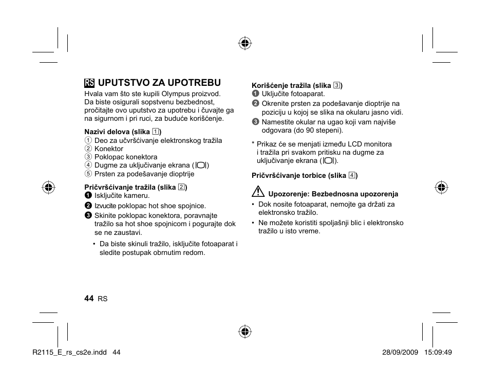 Rs uputstvo za upotrebu | Olympus VF-2 User Manual | Page 42 / 66