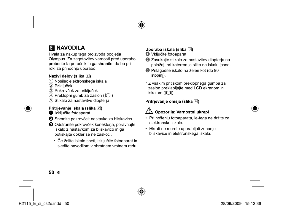 Si navodila | Olympus VF-2 User Manual | Page 48 / 66
