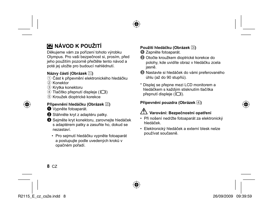 Cz návod k použití | Olympus VF-2 User Manual | Page 6 / 66