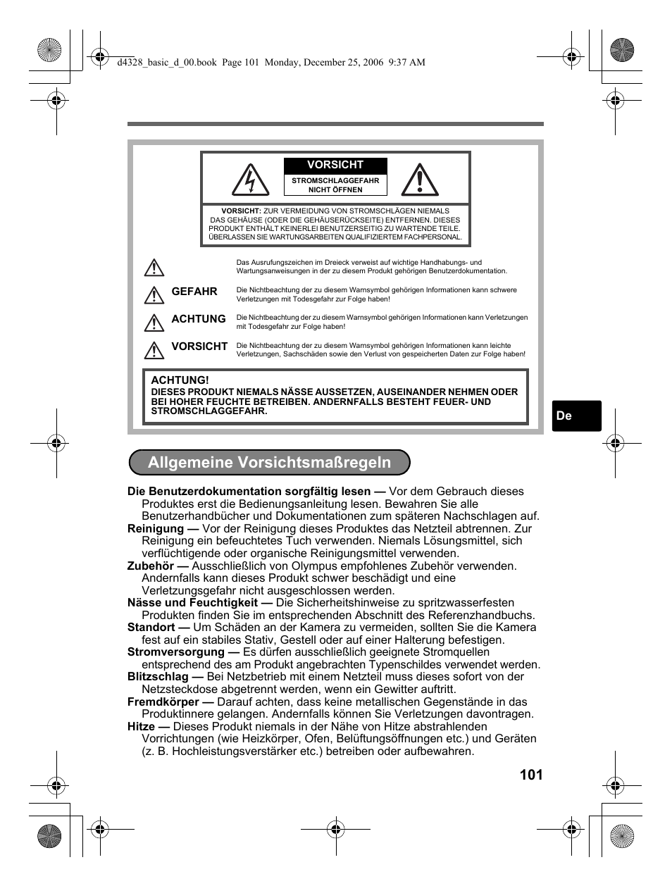 Allgemeine vorsichtsmaßregeln | Olympus µ 760 User Manual | Page 101 / 132