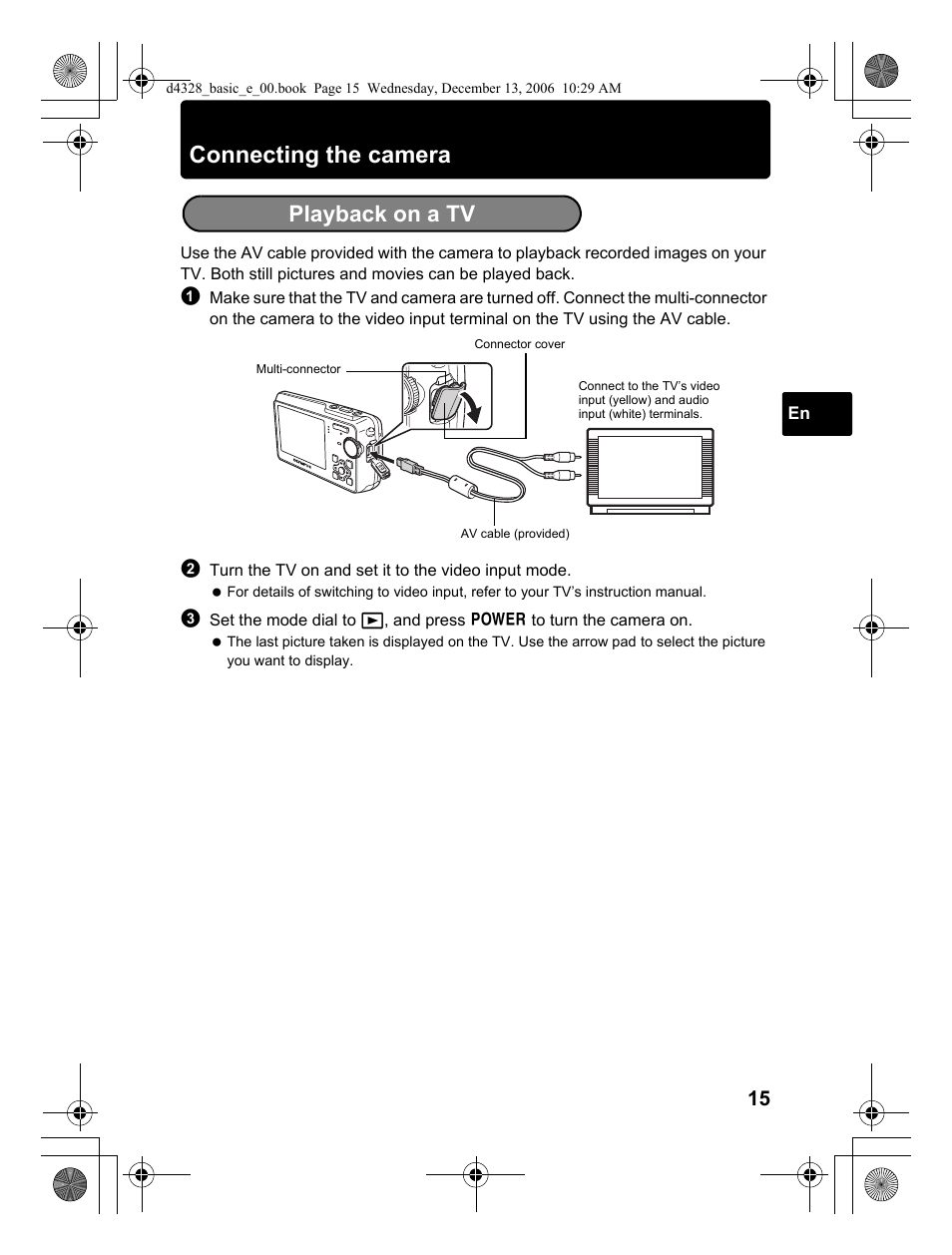 Connecting the camera, Playback on a tv | Olympus µ 760 User Manual | Page 15 / 132